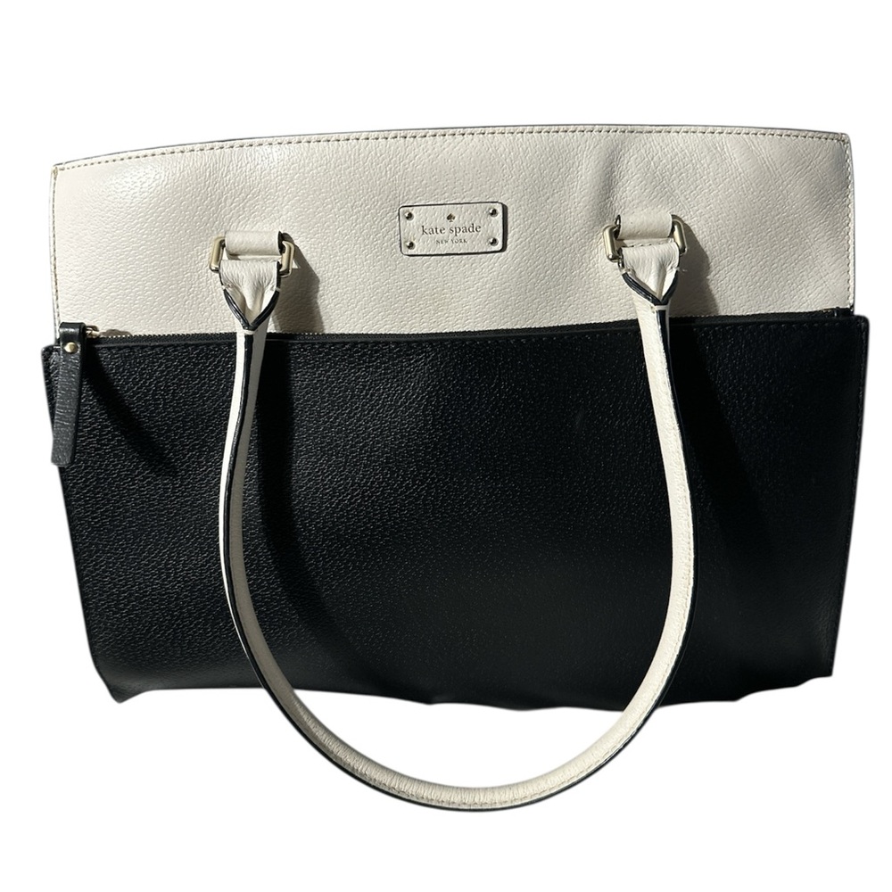 Kate Spade Black and White leather large tote bag no call outs cute huge